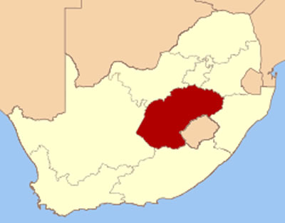Map showing the location of the Free State in the central part of South Africa
