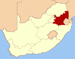 Map showing the location of Mpumalanga in the eastern part of South Africa