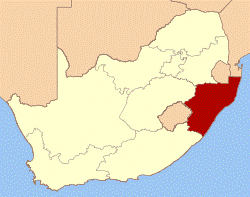 Map showing the location of KwaZulu-Natal in the south-eastern part of South Africa